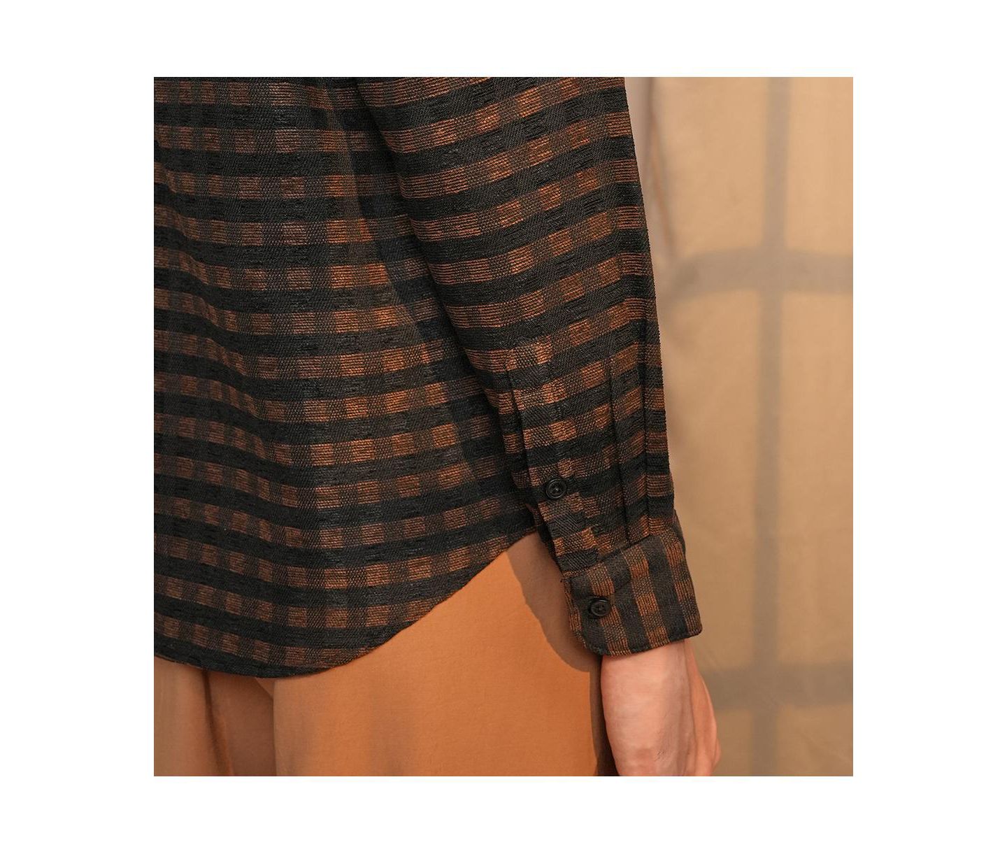 Мужская рубашка Cahoot Campus Sutra Chocolate Brown & Charcoal Black Gingham, цвет: Коричневый — фото 8