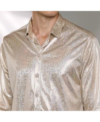 Men's Metallic Beige Sheen Chevron Shirt