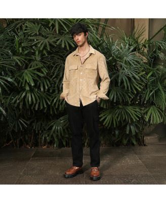 Men's Buff Beige Cubic Velvet Utility Shacket