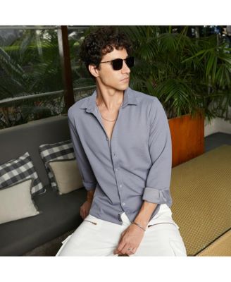 Men's Coin Grey Waffle-Textured Shirt