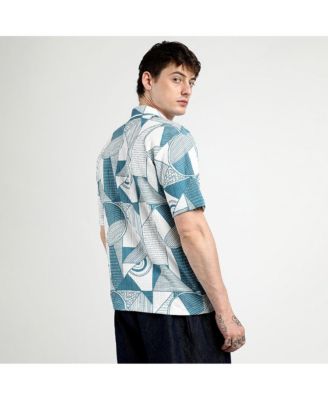 Men's Steel Blue Oversized Geometric Lined Shirt