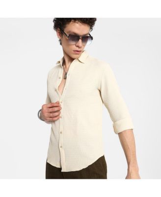 Men's Ivory White Weave-Textured Shirt