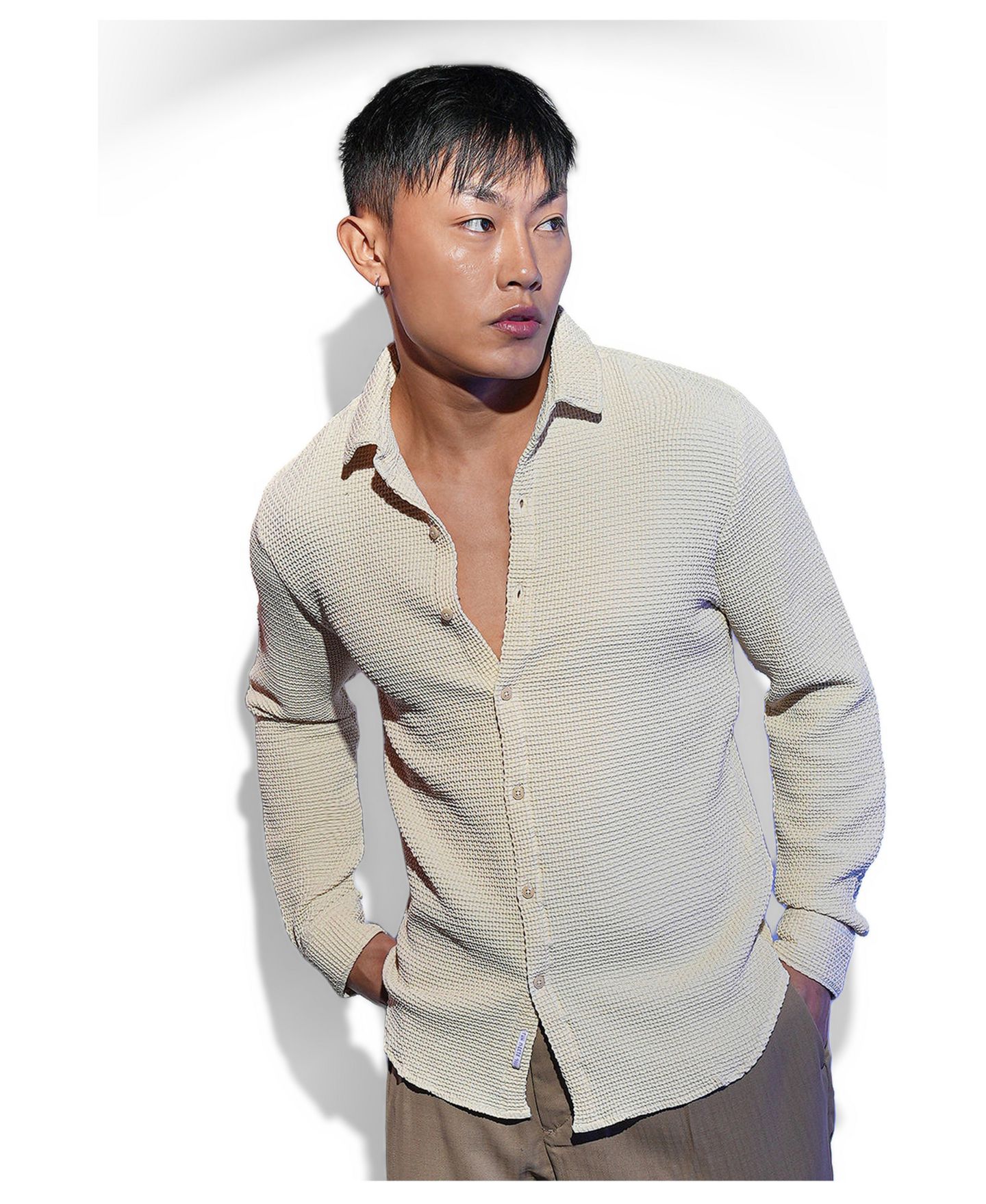 Мужская рубашка Cahoot Campus Sutra Ivory White Weave-Textured, цвет: Белый — фото 2