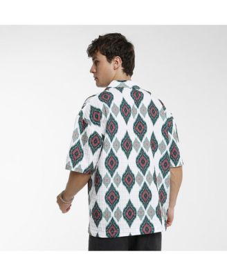 Men's Chalk White Ikkat Motif Oversized Shirt