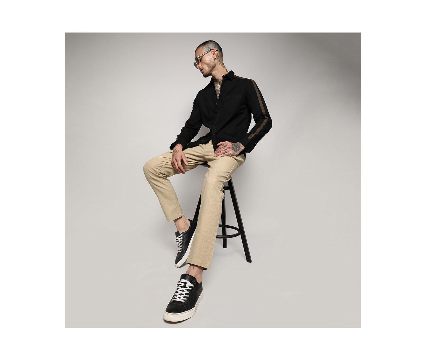 Мужская рубашка Cahoot Campus Sutra Jet Black Side Striped, цвет: Чёрный — фото 5