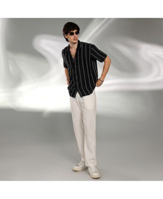 Men's Raven Black Unhemmed Striped Oversized Shirt