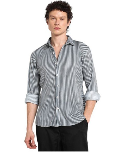 Мужская рубашка Cahoot Midnight Black and Powder White Pleat-Creased, цвет: Чёрный