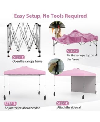 10 X 10 FT Pop up Canopy Tent with 1 Sidewall Wheeled Bag 8 Stakes & 4 Wind Ropes
