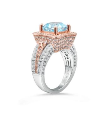 Suzy Levian Two-Tone Sterling Silver Cushion Cut Center Topaz Cocktail Paris Ring