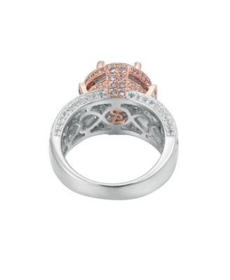 Suzy Levian Two-Tone Sterling Silver Round Cut Center Topaz Cocktail Milano Ring