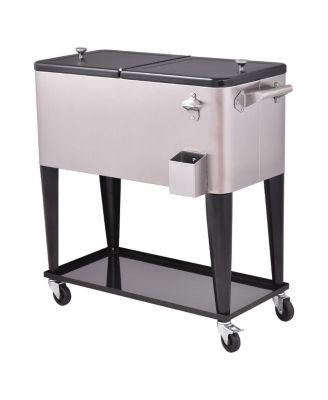 80 Quart Stainless Steel Patio Rolling Ice and Beverage Cooler