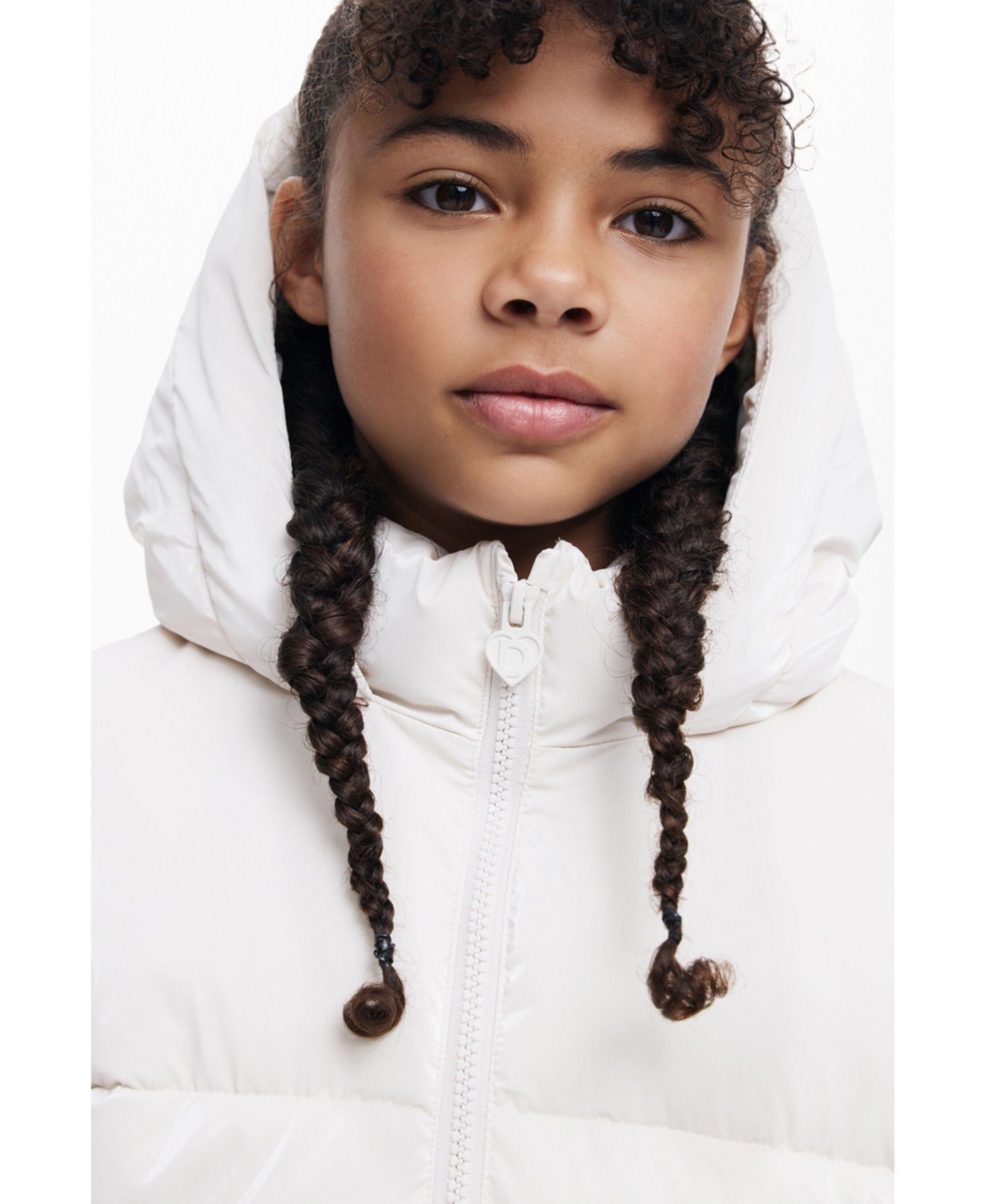 Desigual Girls Girls's Long Shiny Padded Jacket In Neutral