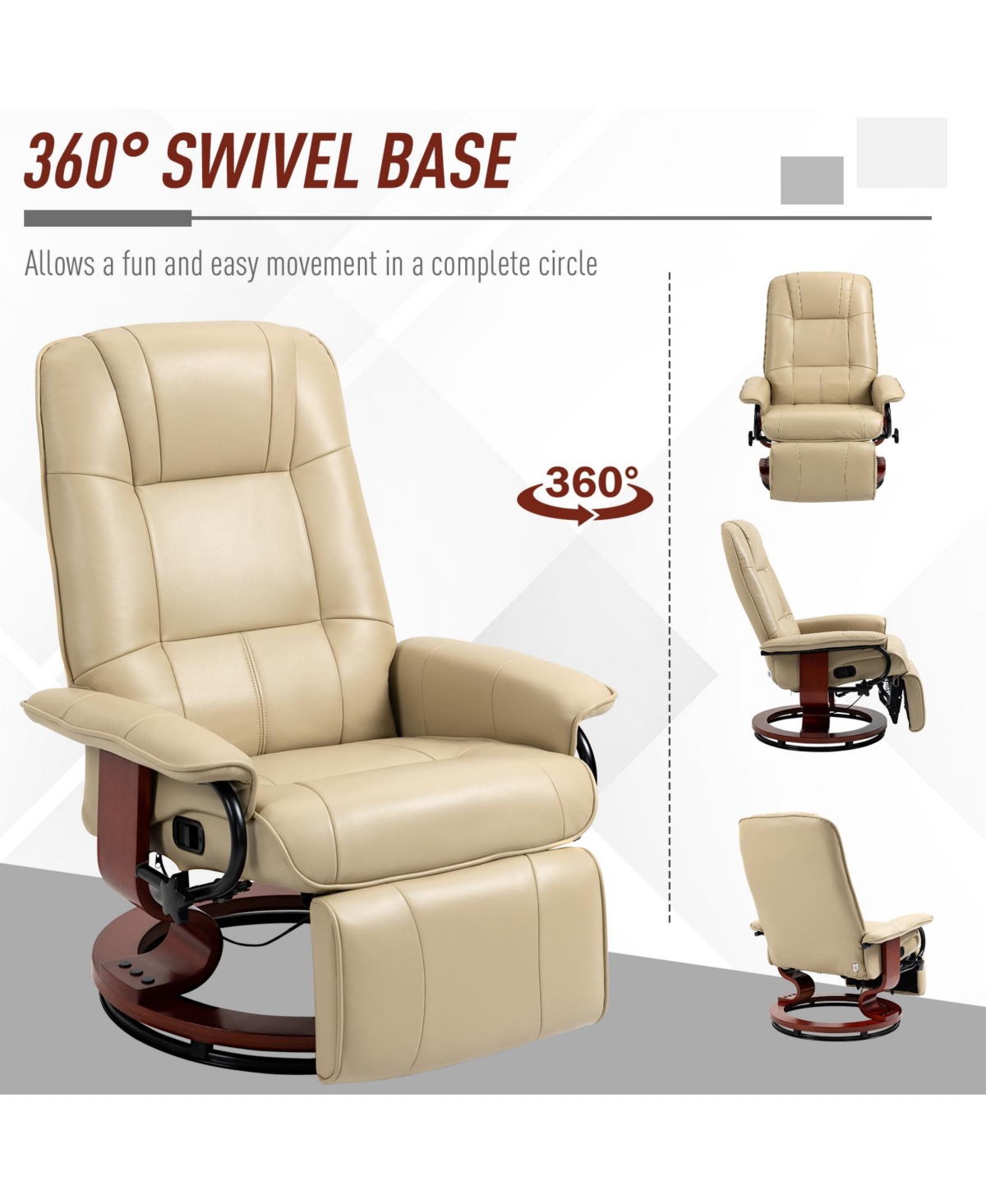 Homcom Faux Leather Manual Recliner with Swivel Wood Base,
