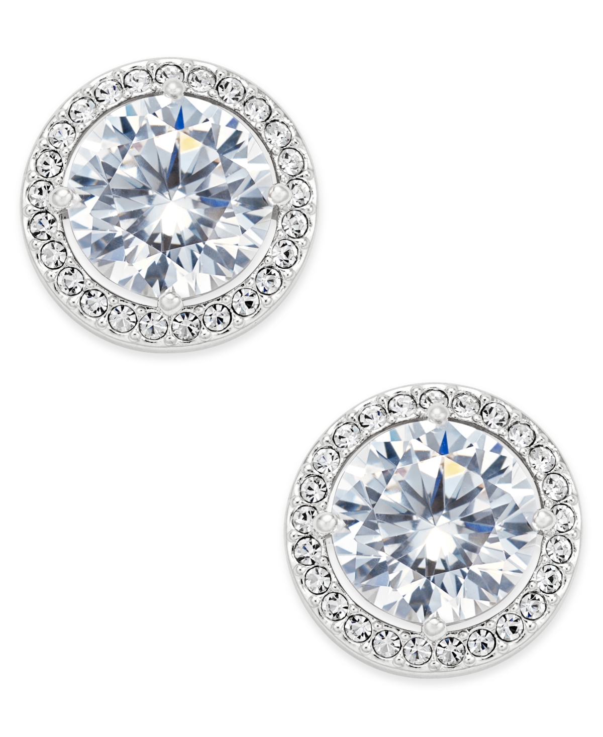 Silver-Tone Cubic Zirconia Framed Stud Earrings, Created for Macy's - Silver