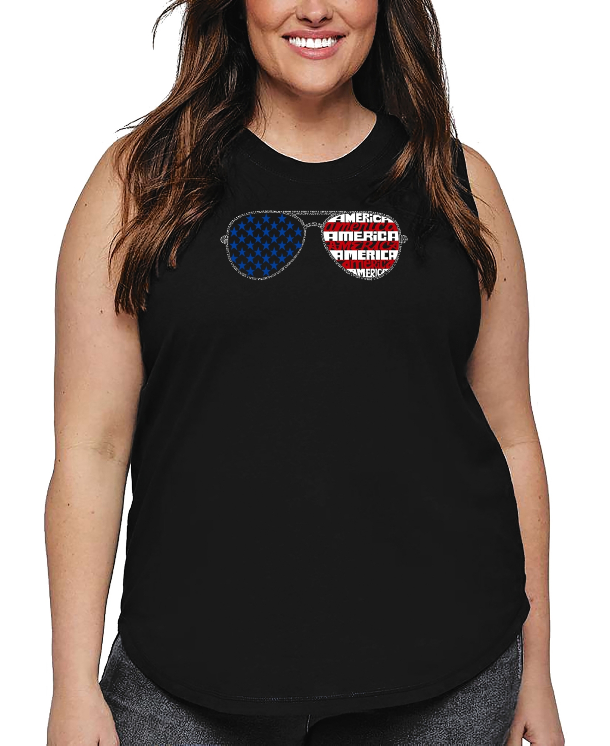 La Pop Art Plus Size Americana Sunglasses Word Art Tank Top In Black