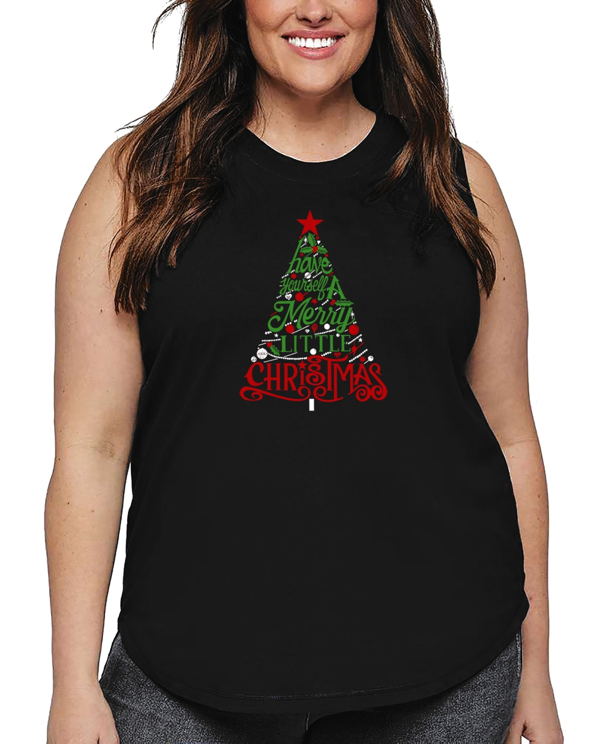La Pop Art Plus Size Have Yourself A Merry Little Christmas Word Art Tank Top In Black
