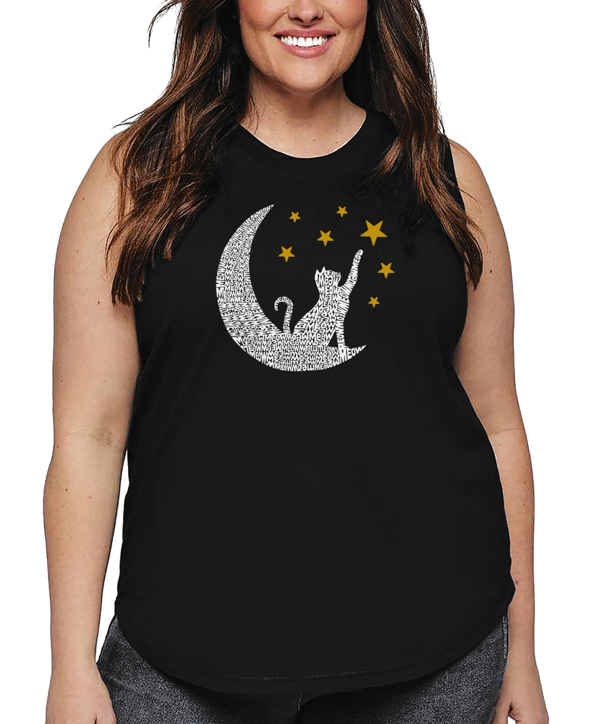 La Pop Art Le Pop Art Plus Size Cat Moon Word Art Tank Top In Black