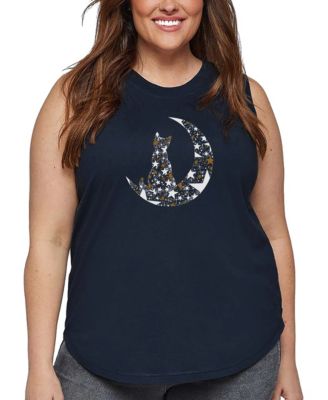 Plus Size Cat Sitting on Moon Word Art Tank Top