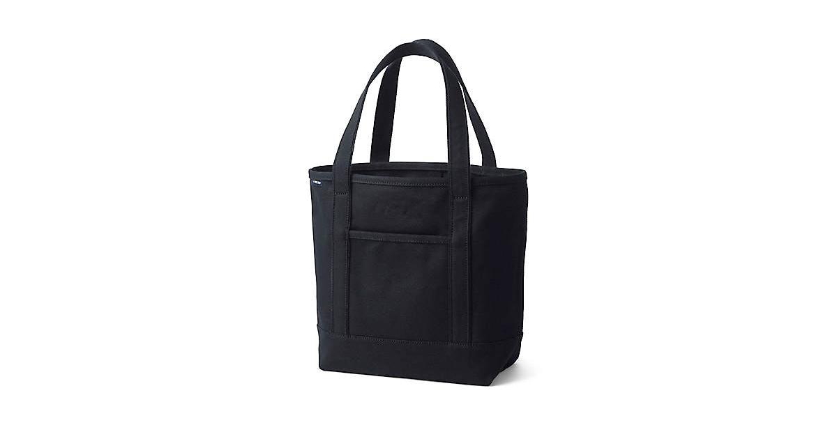 Medium Solid Color 5 Pocket Open Top Canvas Tote Bag - Black/black