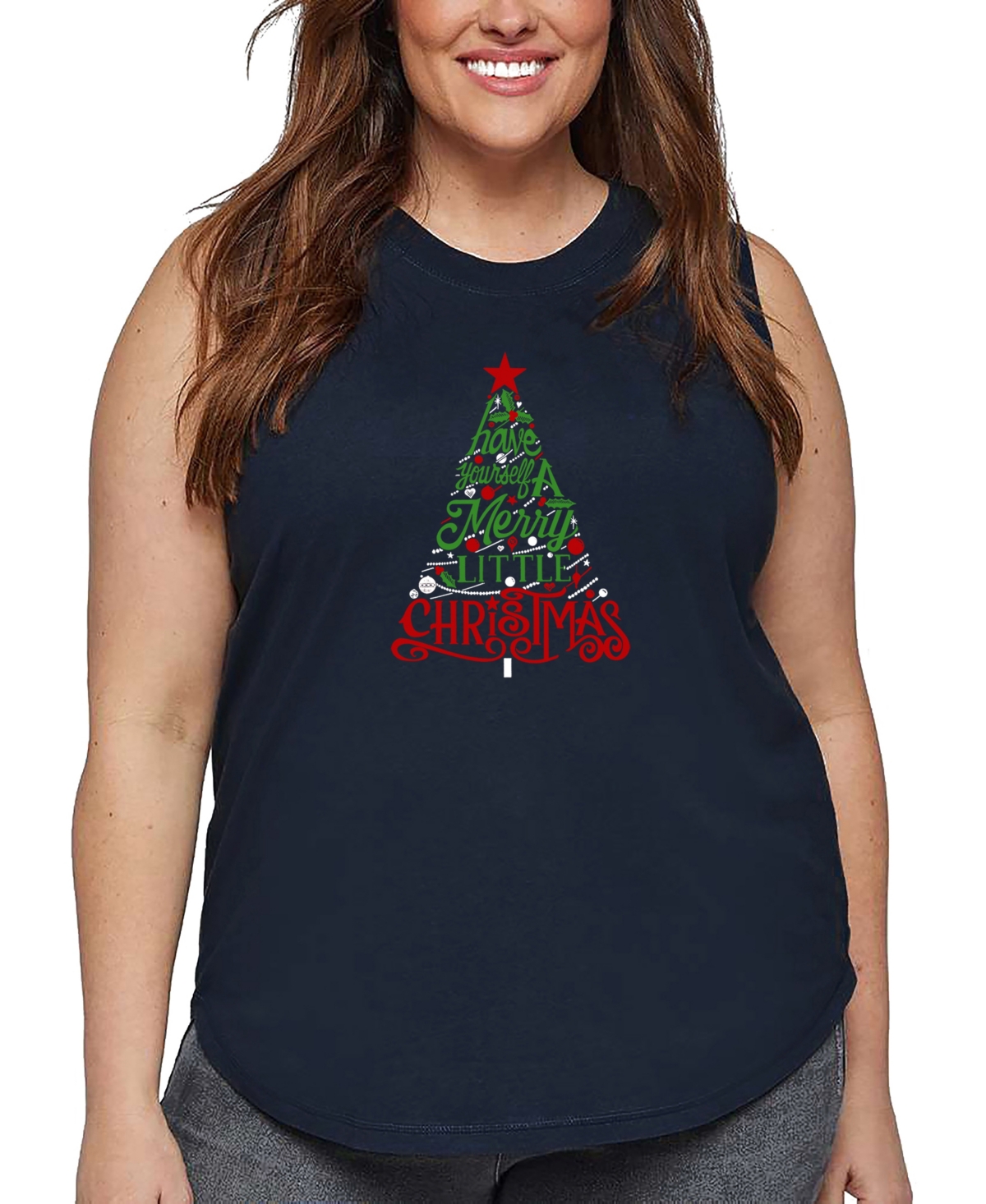 La Pop Art Plus Size Have Yourself A Merry Little Christmas Word Art Tank Top In Blue