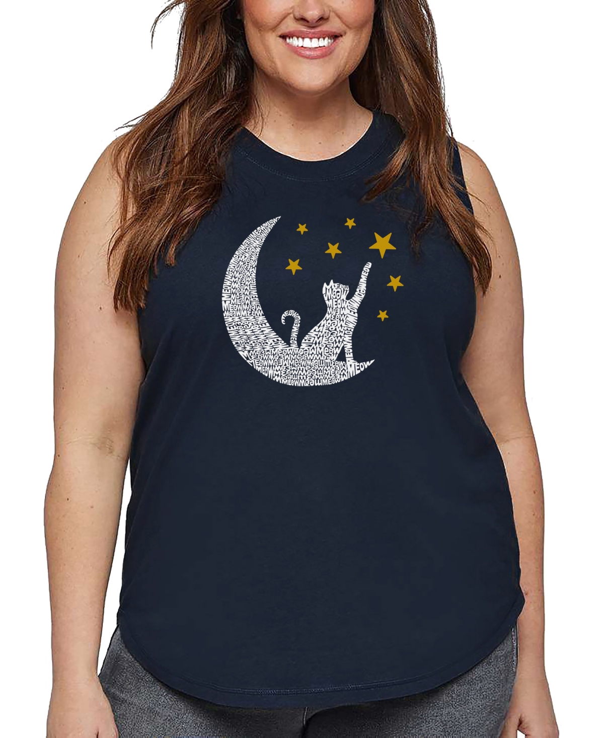 La Pop Art Le Pop Art Plus Size Cat Moon Word Art Tank Top In Blue