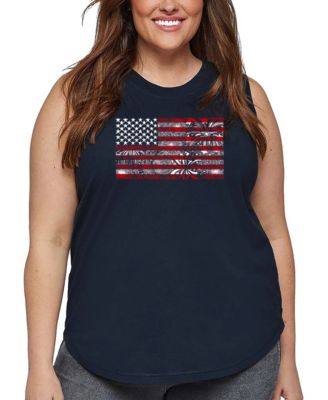 Plus Size Fireworks American Flag Word Art Tank Top