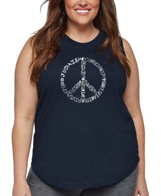 Plus Size Different Faiths Peace Sign Word Art Tank Top