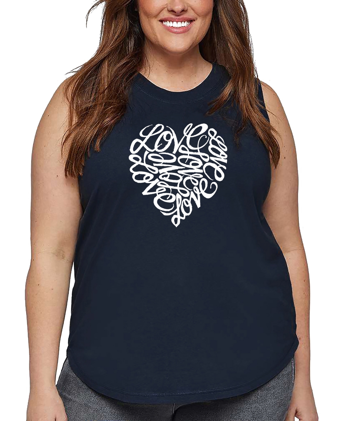 La Pop Art Plus Size Love Word Art Tank Top In Blue