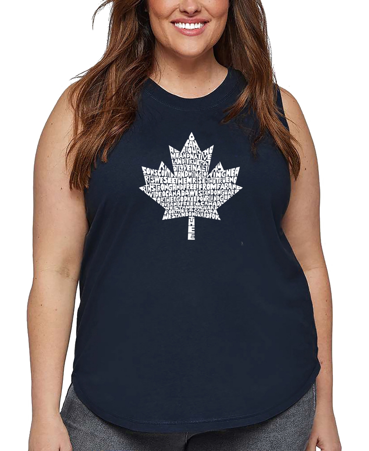 La Pop Art Plus Size Canadian National Anthem Word Art Tank Top In Blue
