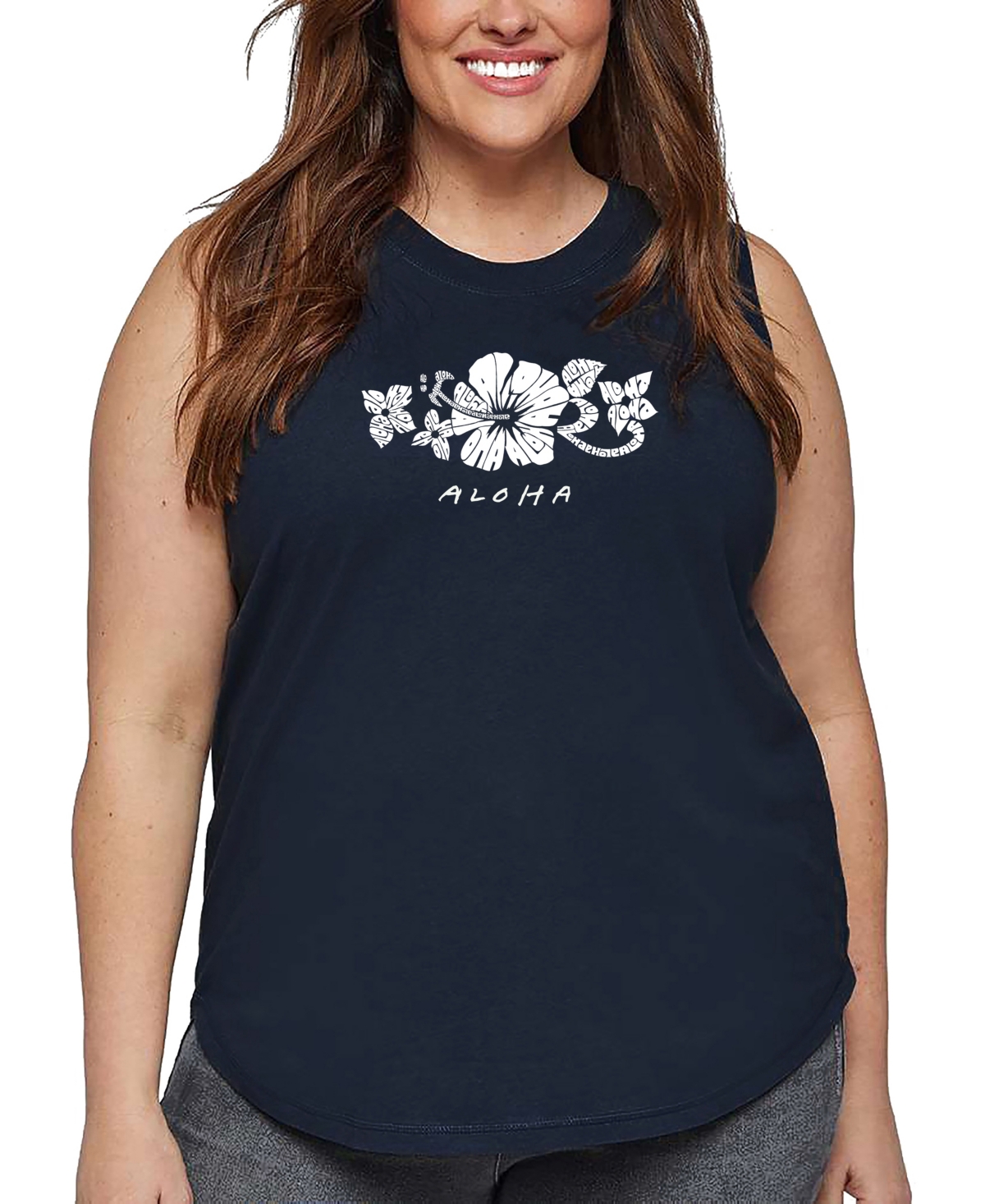 La Pop Art Plus Size Aloha Word Art Tank Top In Blue