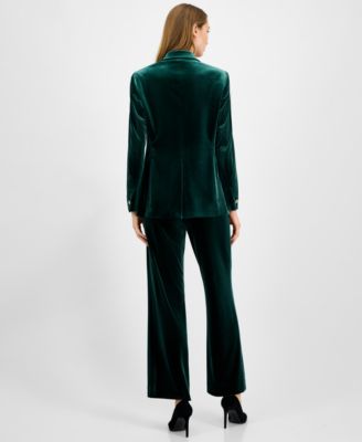 Anne Klein Womens Velvet One Button Notch Collar Jacket Velvet High Rise Pull On Wide Leg Pants In Multi