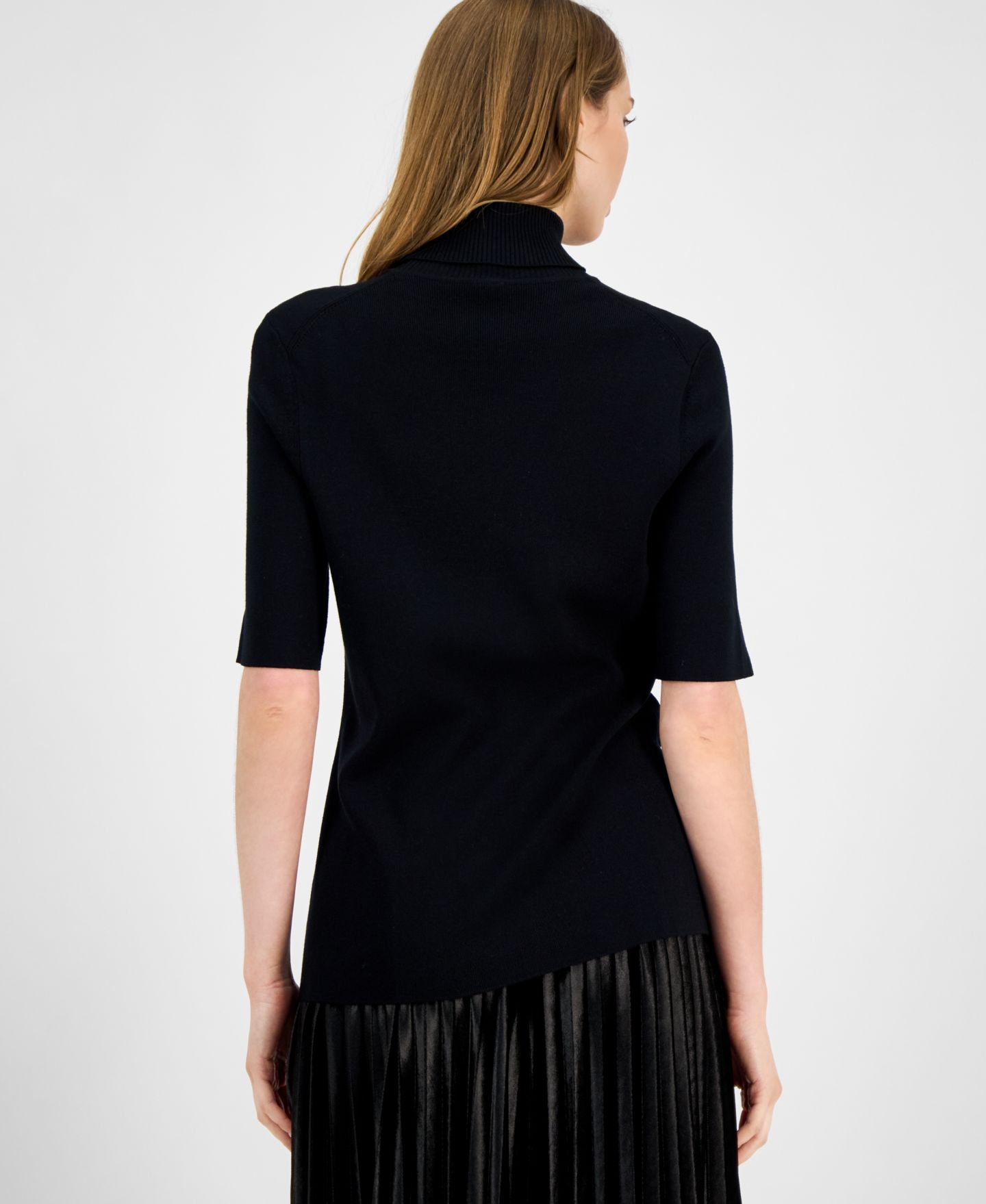Женский свитер Anne Klein Petite Half-Sleeve Ribbed-Knit Fitted Turtleneck, цвет: Чёрный — фото 6