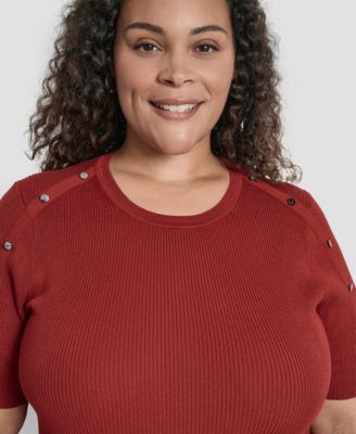 Plus Size Short-Sleeve Button-Detail Sweater 