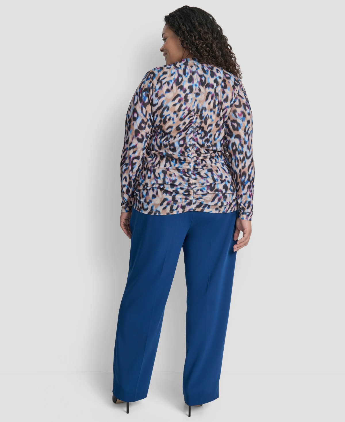 Dkny Plus Size Long Sleeve Tissue Mesh Top In Multi