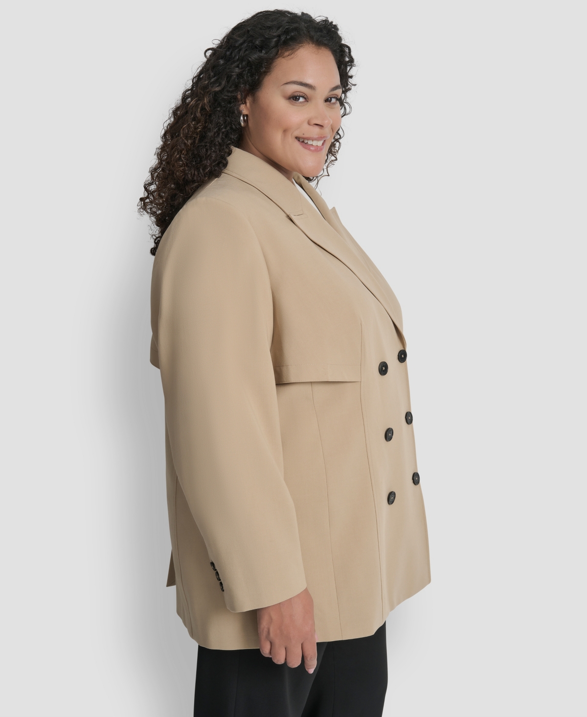Dkny Plus Size Double Breasted Trench Jacket In Brown