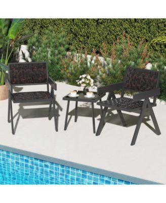 3-Piece Patio PE Wicker Bistro Set with Quick-Drying Cushions and Coffee Table for Outdoor Use