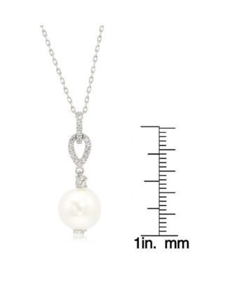 Suzy Levian Sterling Silver Pearl & White Sapphire Dangle Pendant