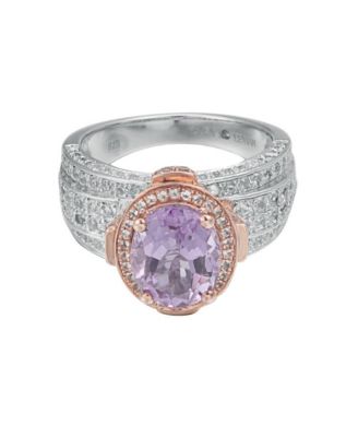 Suzy Levian Two-Tone Sterling Silver Oval Cut Center Topaz Cocktail Milano Ring