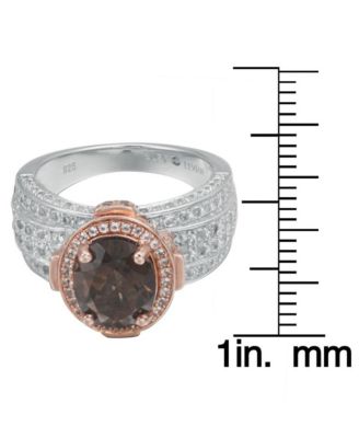 Suzy Levian Two-Tone Sterling Silver Oval Cut Center Topaz Cocktail Milano Ring