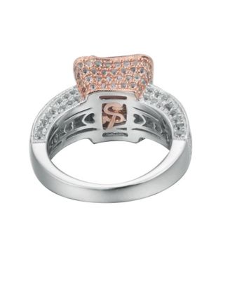 Suzy Levian Two-Tone Sterling Silver Emerald Cut Center Topaz Cocktail Milano Ring