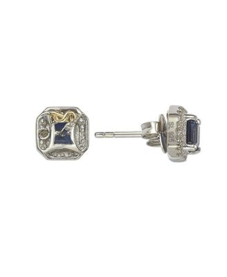 Suzy Levian Sterling Sapphire & Created Sapphire Asscher Cut Halo Stud Earrings