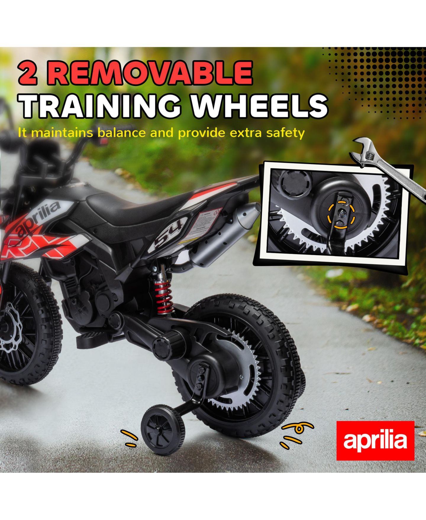 Детская игрушка Qaba 12V Aprilia Licensed Kids Motorcycle with Training Wheels, Ages 3-10, цвет: Красный — фото 6