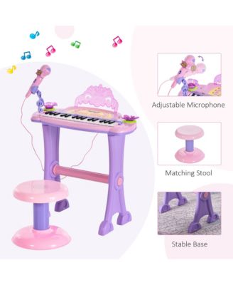 Kids Piano Keyboard Drum Set with Sounds, Microphone, Stool