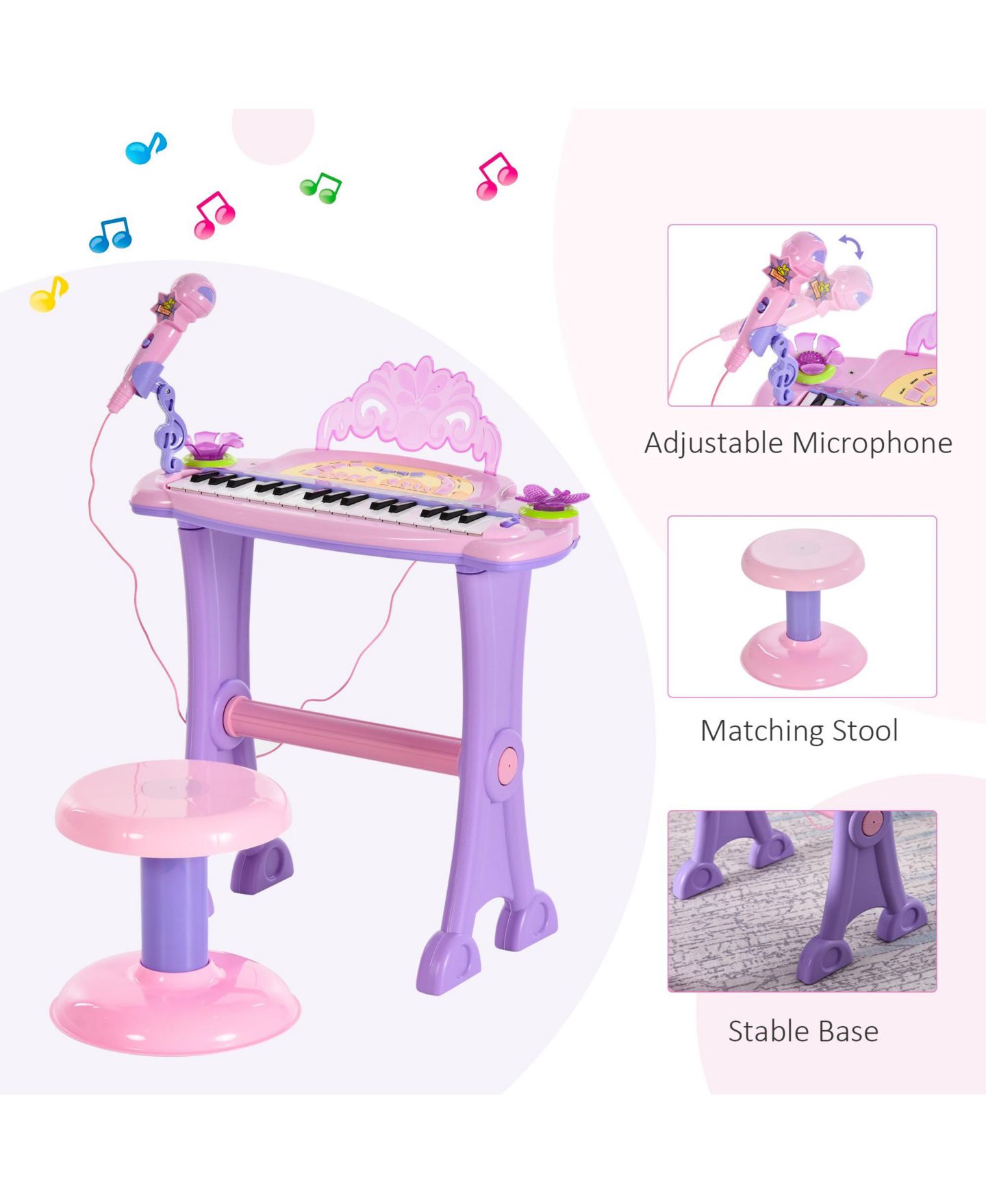 Детские игрушки Qaba Kids Piano Keyboard Drum Set with Sounds, Microphone, Stool — фото 6