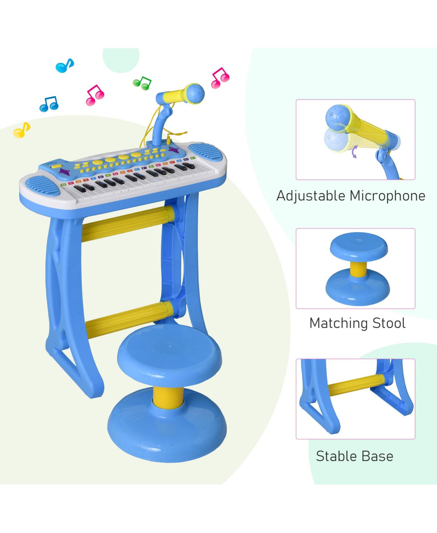 Детская игрушка Qaba Kids Toddler Toy Piano Keyboard w/ Sitting Stool and Working Microphone — фото 4