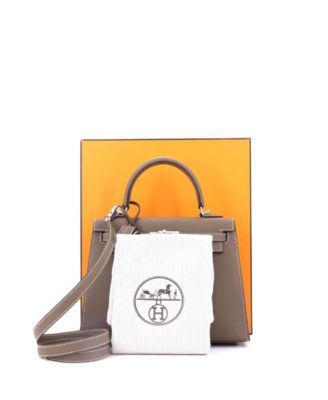 Pre-Owned Hermes Kelly 25 Handbag Grey Epsom with Palladium Hardware
