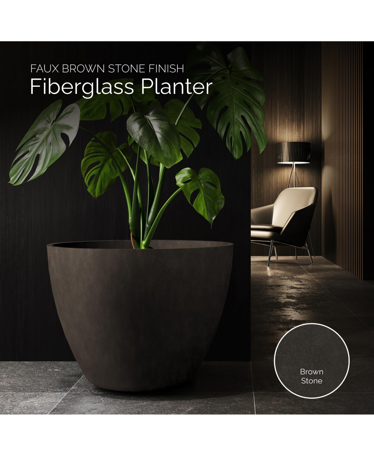 Cosapots Lupo Tapered Planter - Stone Finish Fiberglass Indoor/Outdoor and Weather-Resistant