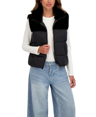 Women's Short Mix Media Puffer Vest