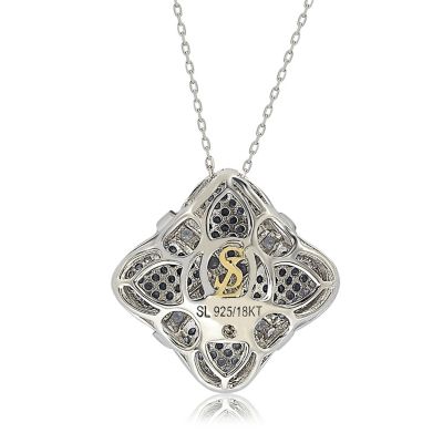 Suzy Levian Sterling Silver Sapphire & Created White Sapphire Wrapped Cushion Pendant