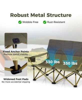 Oversized Folding Camping Loveseat Couch with Cup Holders and Thick Padding